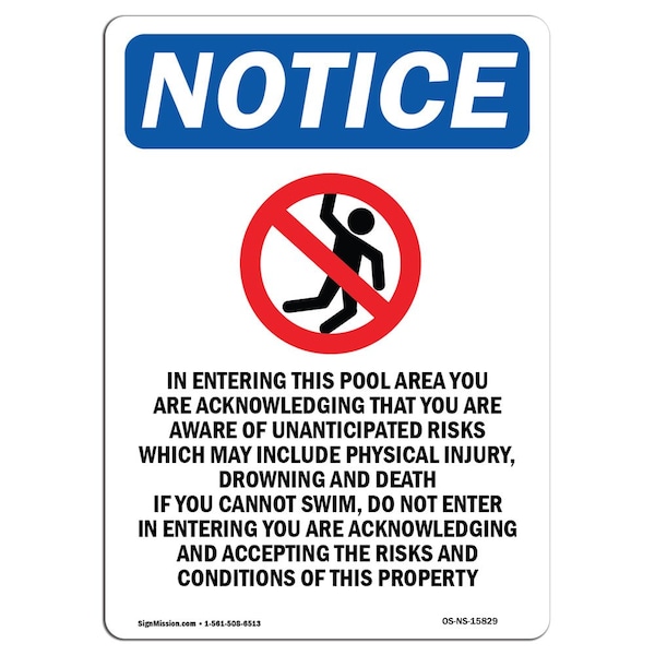 Safety Sign, OSHA Notice, 5" Height, NOTICE In Entering Sign With Symbol, Portrait, 10PK